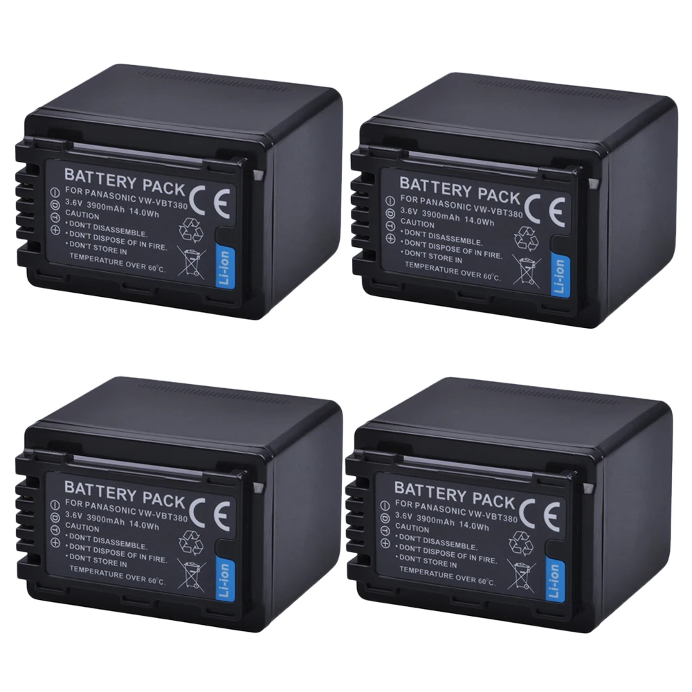 

4x 3.6V 3900mAh VW-VBT380 Battery VW VBT380 VWVBT380 VW-VBT190 Bateria for Panasonic HC-V260 HC-V380 HC-V380GK HC-V770 HC-V800