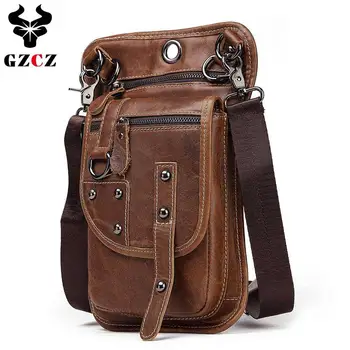 

GZCZ Men Genuine Leather Messenger Bag Shoulder Crossbody Bags Cowhide Small Handbag Brown Chest Pack Travel Tote For Male New