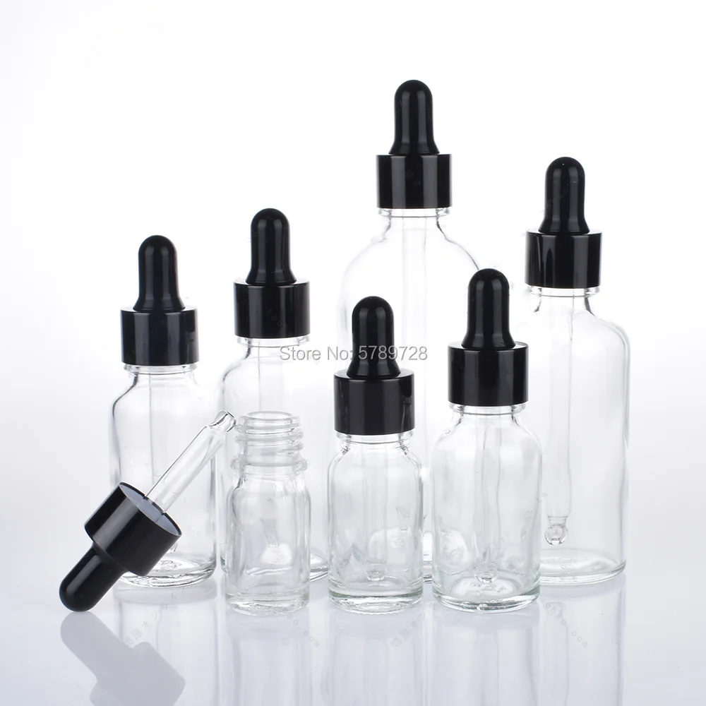 

10pcs 5ml to 100ml clear Glass Dropper Bottle Black suction Reagent Pipette, Essential Oil Bottles for Lab experiment