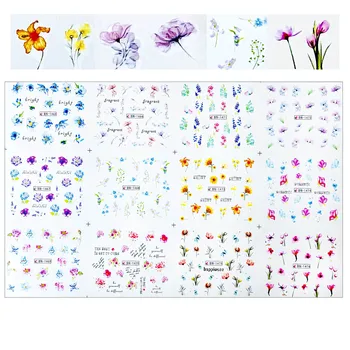 

12 Designs colorful flower Nail Art Stickers Beauty Slider Bloom Colorful Plant Pattern Daisy Lily Jasmine nail Decals 2020 new