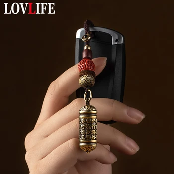 

Tibetan Buddhism Chinese Sutra Bottle Car Key Chain Pendants Jewelry Lucky Hangings Brass Vintage Leather Bag Lanyard Keychains
