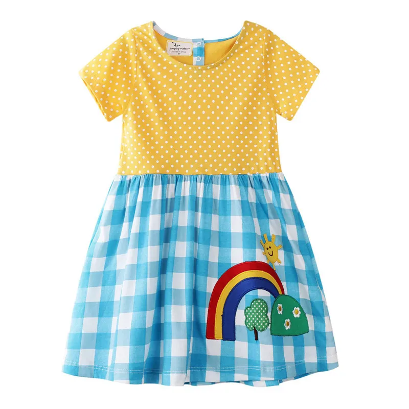 Платье для девочек; одежда с короткими рукавами для маленьких детей; Хлопковое платье в клетку С Рисунком Слона; платье принцессы для малышей; vestidos; одежда; vestidos - Цвет: 02