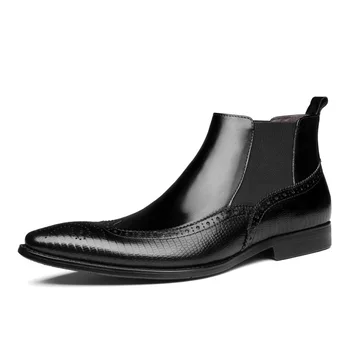 

Botas Hombre Short Men Leather Boots Botines Hombre Pointed-toe Genuine Leather Pointed Toe Ankle Cow Leather Full Grain Leather