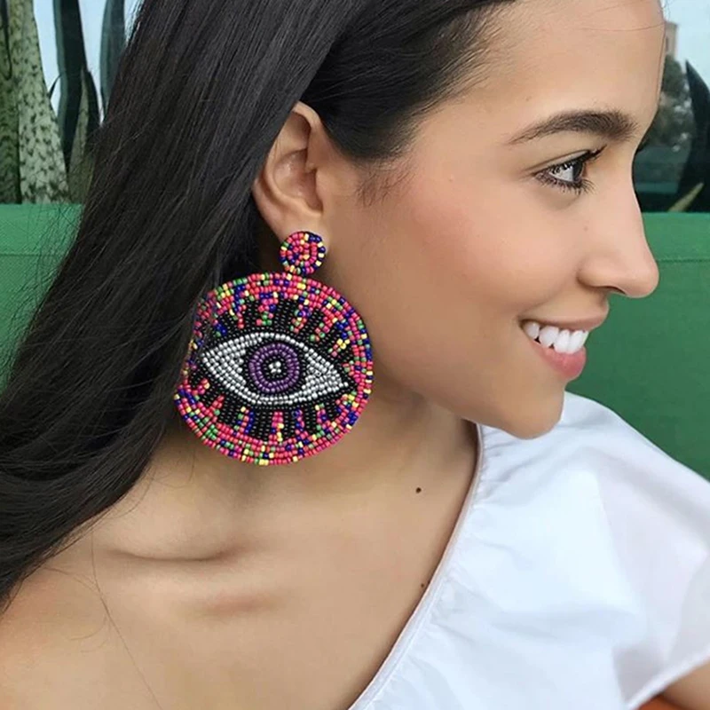 

Dvacaman 2019 Bohemian Unique Handmade Beads Big Eyes Drop Earrings Women Wedding Trendy Party Gift Statement Earrings Jewelry