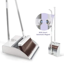 Magnetic Broom and Dustpan Set Upright Standing Dustpan Combo Easy to Assemble Long Handle Household Floor Cleaning Products