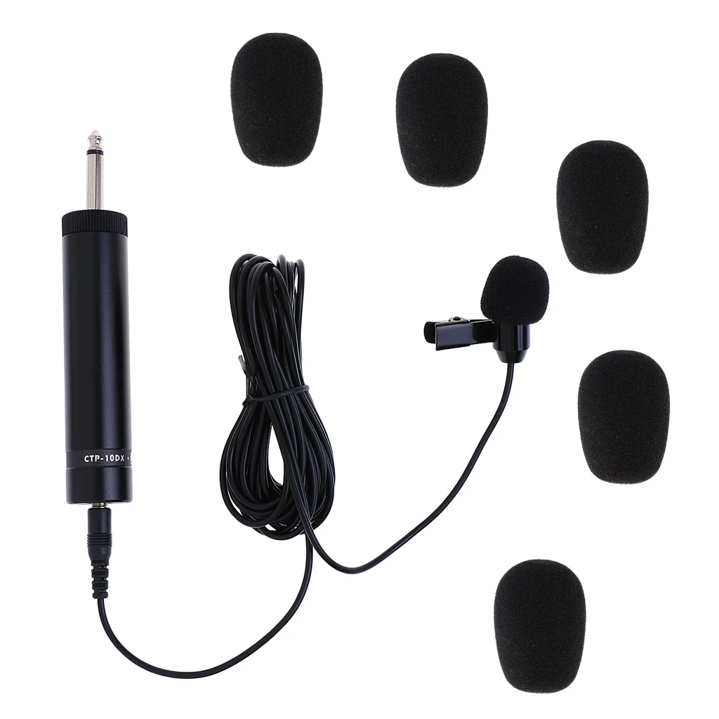 Lavalier Lapel Tie Clip Microphone+5pcs Mic Cover For Violin Guitar Voice