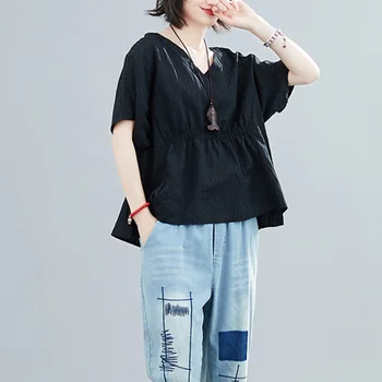 

2020 New Summer thin tops tees women's simple V-neck loose t-shirt ws41