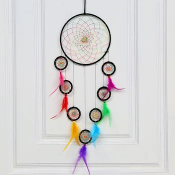 

Feather Ornament Decoration Colorful Dream-Catcher Wind-Chimes Handmade Retro Indian Style Handmade Wall-Hanging Gift