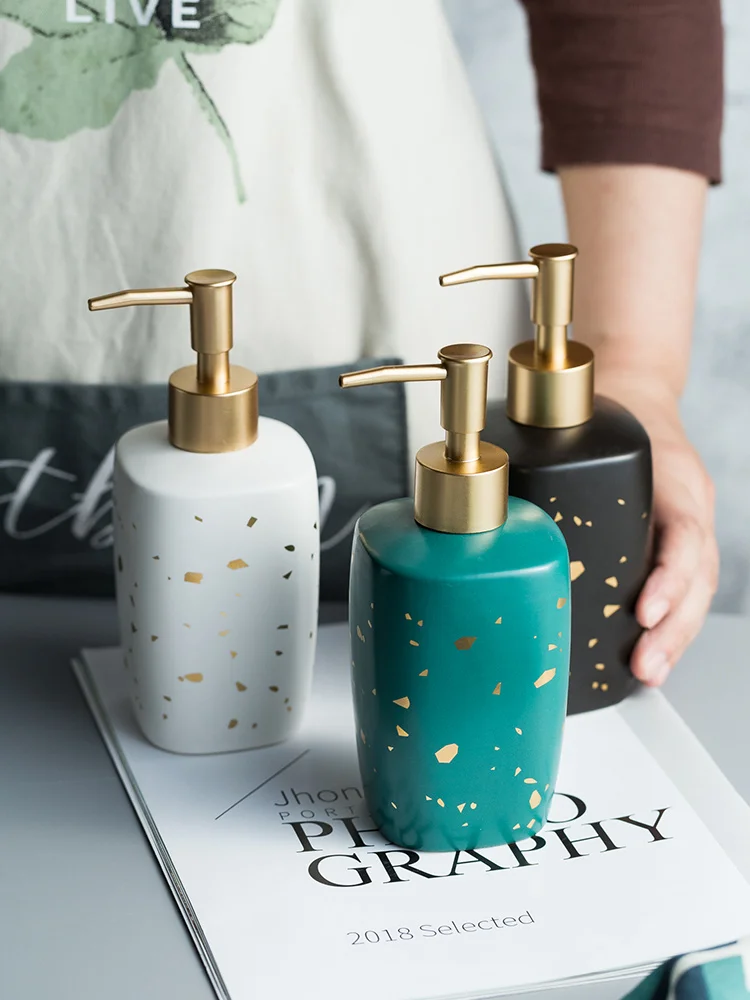 Nordic marbled ceramic hand Sanitizer bottled bathroom lotion bottle shampoo shower gel pressed bottle380ml ceramic tray storage Nordic marbled ceramic hand Sanitizer bottled bathroom lotion bottle shampoo shower gel pressed bottle380ml ceramic tray storage