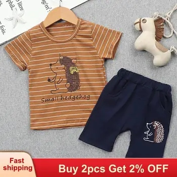 

Mayfair Cabin Summer 2020 Toddler Boy Set Kids Baby Clothing 2Pcs Suit Boy Kids Clothes Striped Cute Hedgehog T-shirt + Pants