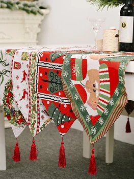 

Xmas Table Cloth with Tassels Santa Claus Elk Dinner Placemat Party Table Flag Tapestry for Wedding New Year Festival Decoration