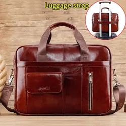 Men's Cowhide Leather Briefcase Mens Genuine Leather Handbags Crossbody Bags High Quality Luxury Business Messenger Bags Laptop