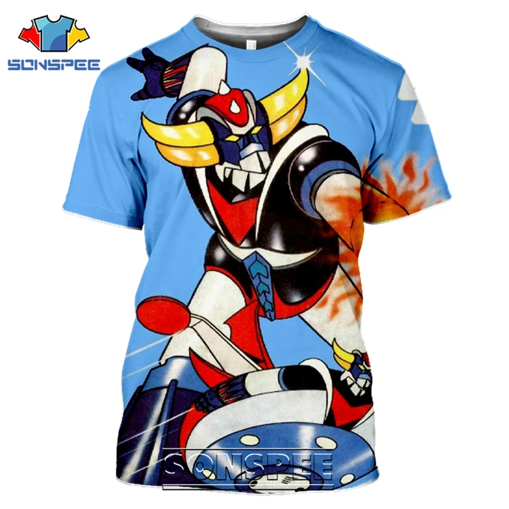 SONSPEE 3D Print Men Women Goldorak T-shirts Casual Streetwear Harajuku Hip Hop Short Sleeve Vintage Anime Tees Tops Shirt