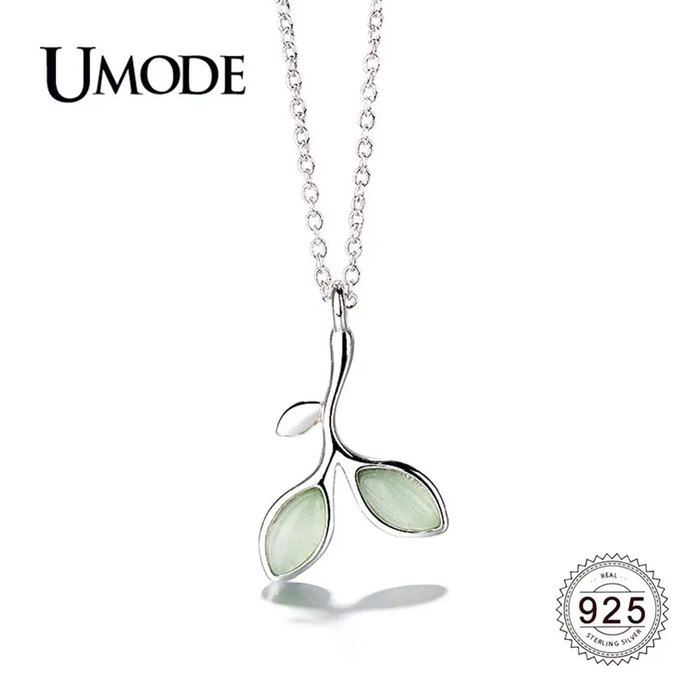 UMODE Новое 925 пробы Серебряное простое зеленое ожерелье с подвеской для женщин Длинная цепочка серебряное 925 ювелирное изделие ALN0468