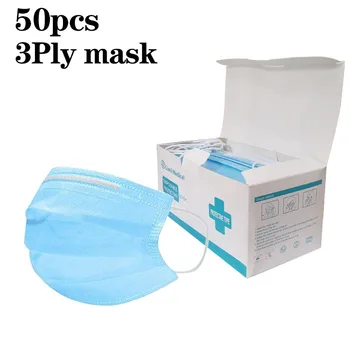 

50pcs 3 Ply Disposable Protective Earloop Face Mask Dust Respirator Masks Cotton 3 Layer Earloop Masks Dust Cleaning