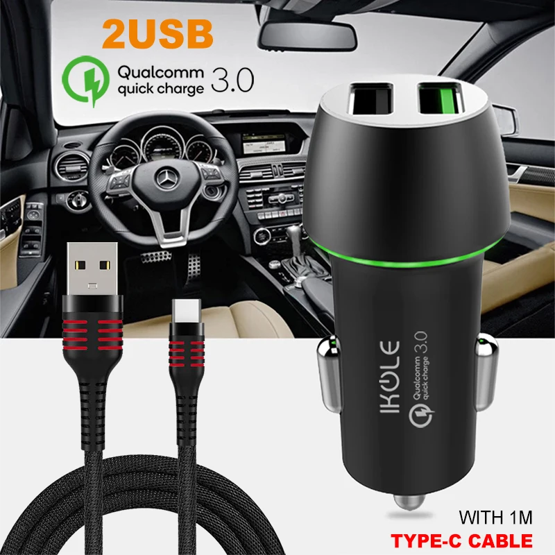 Автомобильное зарядное устройство IKOLE QC3.0 с 2USB портами 30 Вт 5 В 2 4 А|Зарядные
