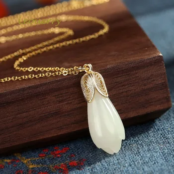 

Leouerry Hetian Jade Gold Orchid Pendant Necklace 925 Sterling Silver Classical Elegance Female Clavicular Chain Luxury Jewelry