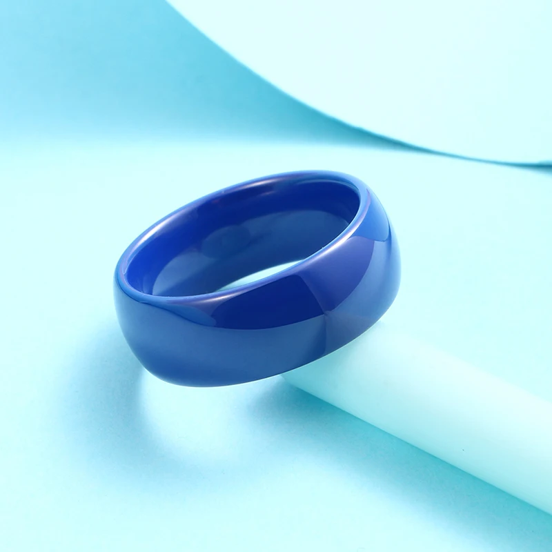 Exquisite Blue Yellow Ceramic Rings for Women Smooth 8MM Ceramic Wedding Rings Bands Jewelry for Women