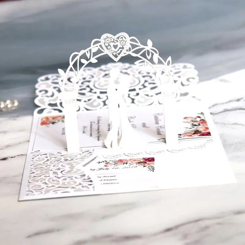  10pcs 3D Pop up Wedding Invitation Cards Laser Cut with envelope for Wedding 72XF - 4000389139684
