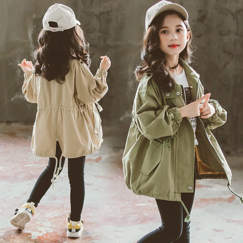 

Girls' Wind Coat 2019 Autumn Clothing New Style Korean-style CHILDREN'S Garment Thin Western Style Big Kid Mid-length GIRL'S Spr
