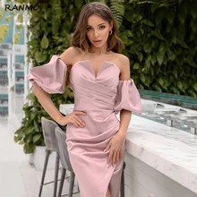 

Pink Satin Mermaid Evening Dresses Removable Short Sleeves Prom Dress Pleats Custom Made Women 2021 Party Dress