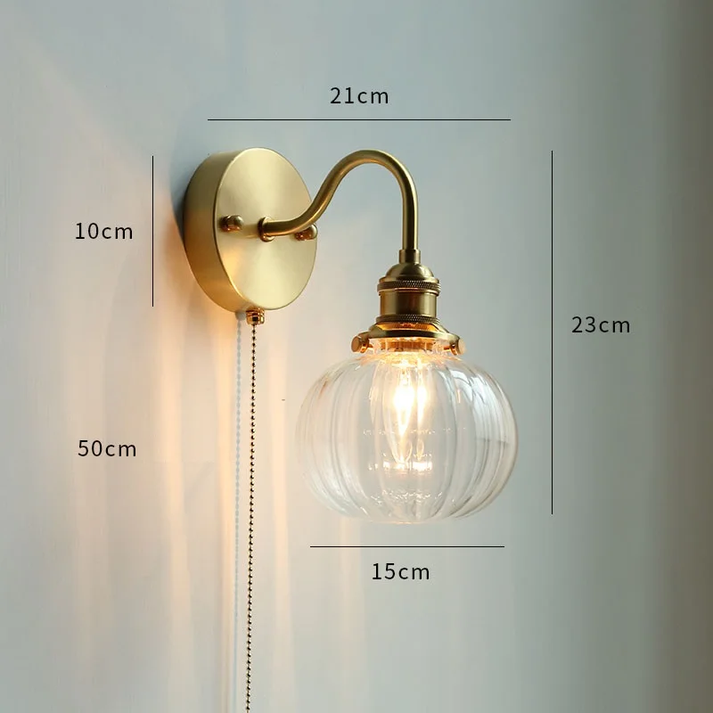 Nordic LED Bathroom Mirror Light Fixture Pull Chain Switch Home Lighting Copper Glass Wall Lamp Sconce