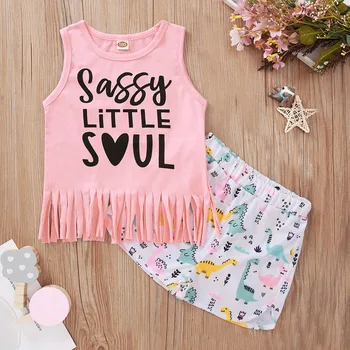 

Malapina Child Girl Clothes Set Kids Round Neck Sleeveless Tassel Top Shorts Outfits Summer 2Pcs Set Casual Costume 1-6 years