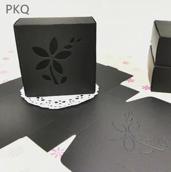 

25pcs Black cardboard boxes for packaging Small Paper Box With Window Jewelry Candy Box Mini Square Gift Box 7.5*7.5*3cm