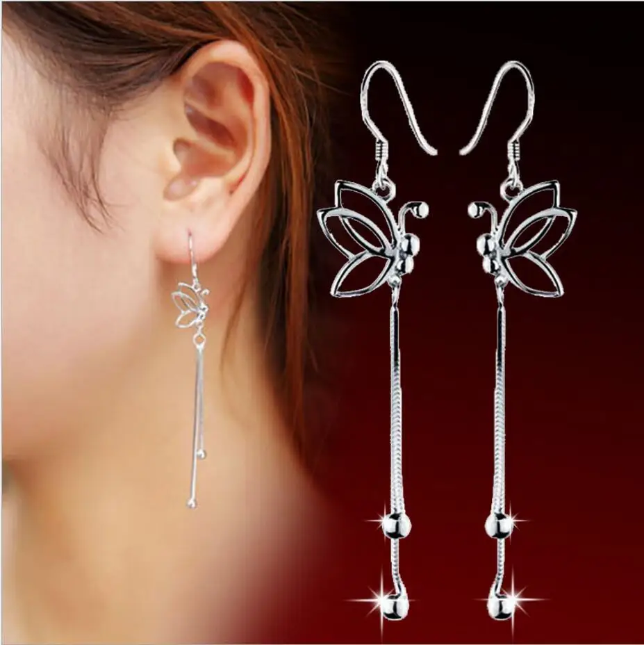 여성을위한 나비 긴 술 비즈 드롭 귀걸이 Boucle d' oreille oorbellen S-E65