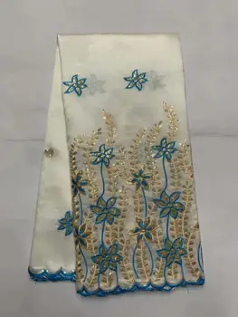 

High Quality Sequined George Lace Fabric With Gold Sequins In White For Nigerian Wedding George Silk Embroidered Guipure Fabrics