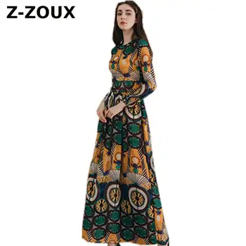 

Z-zoux Women Dress Long Sleeve Print Chiffon Dresses Plus Size Long Vintage Sexy Flowers Dresses Summer Clothes Women 2020 New