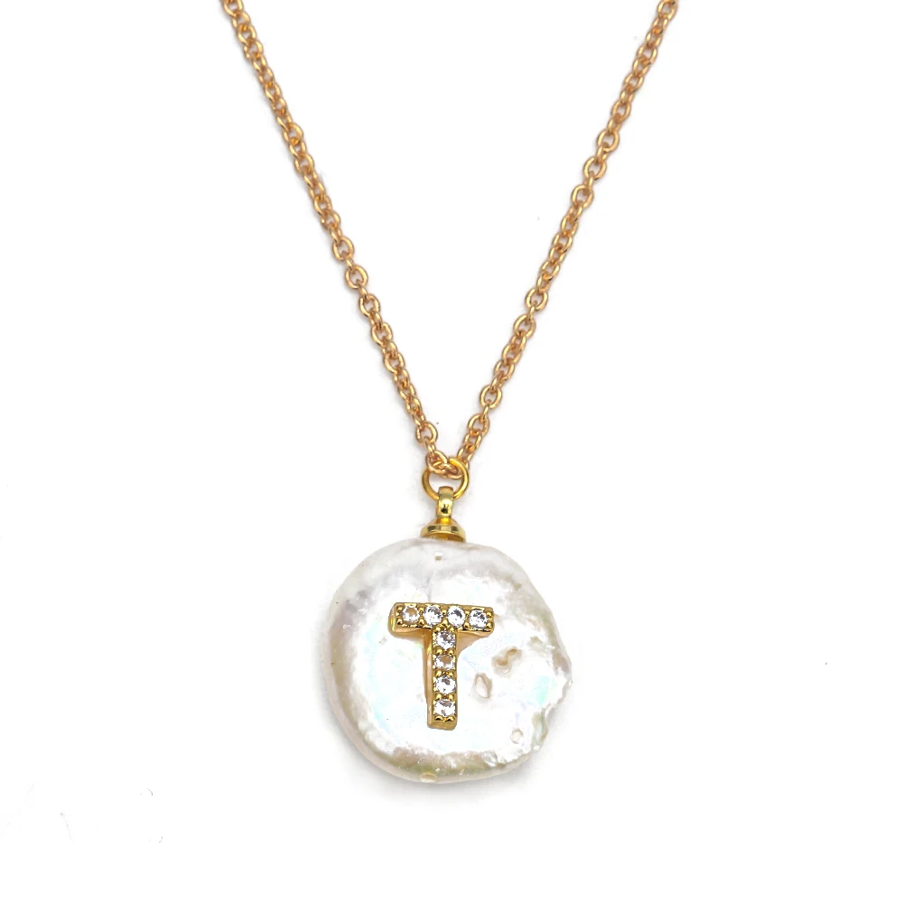 T EVIL EYE Micro Pave 26 ожерелье с буквенными подвесками золотая цепочка с алфавитным жемчугом ожерелье ювелирные изделия для женщин EY6469 - Окраска металла: T