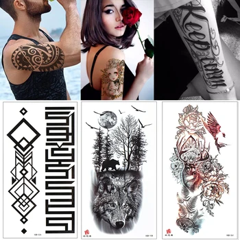 

1Pc 2020 Waterproof Temporary Tattoo Sticker Forest Moon Bird Bear Flash Tattoos Leopard Wolf Tiger Body Art Arm Fake Tattoo Men