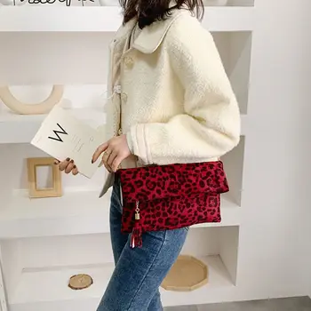 

Charming Tailor Leopard Clutch Bag for Women Tassel Foldover Clutch Faux Suede Dressy Purse for Day to Evening