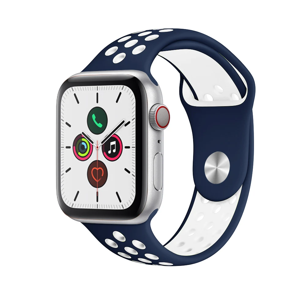 blue white Силиконовый ремешок для apple watch 5 4 band correa apple watch 44 мм 40 мм 42 мм 38 мм iwatch 5 4 3 2 1 спортивный браслет на запястье - Цвет ремешка: blue white