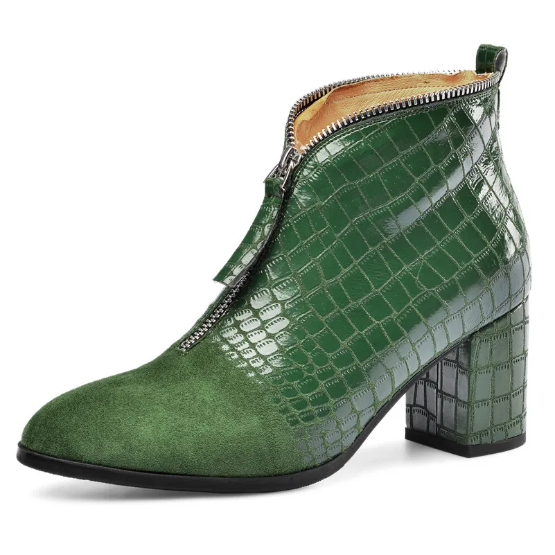 ANNYMOLI/осенние ботильоны женские ботинки короткие ботинки на молнии на Высоком толстом каблуке разноцветные ботинки с круглым носком женские зеленые размеры 34-39