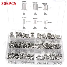 Écrou de riveteuse fileté à tête plate en acier inoxydable 205, M3 M10 pièces, Rivet zingué, Kit d'écrou en aluminium