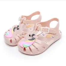 Для детей, на лето забавные сандалии в виде единорога из мультфильма «рюмочках»; Женская обувь в романском стиле девушки желе сандалии детские сандалии из прозрачного пластика Нескользящая пляжная обувь