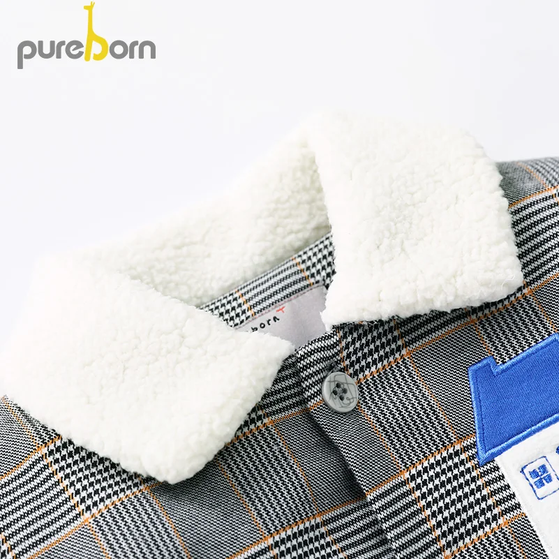Pureborn/куртка для малышей утепленное пальто в клетку с воротником Питер Пэн зимняя