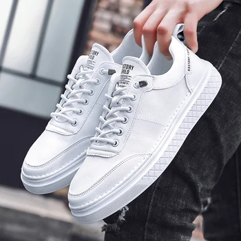 

2020 New Casual Shoes For Mens Fashion White Men Sneakers Lace Up Men Original Leather Shoes Top Quality Man Flats Sneakers