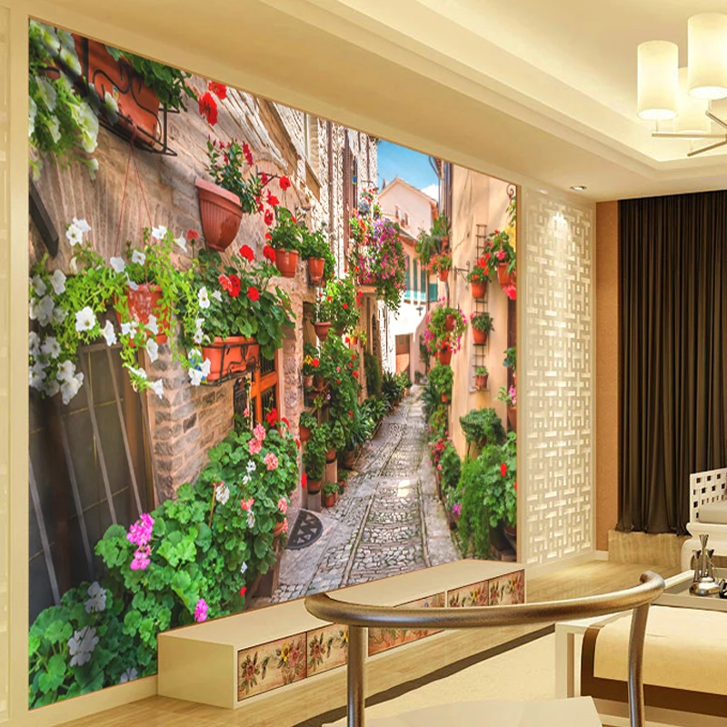 

Nordic Town Hippie Tapestry 3D Plant Flowers Wall Tapestry Boho Ancient Architecture Promenade Wall Hanging Tapestry Wall Art