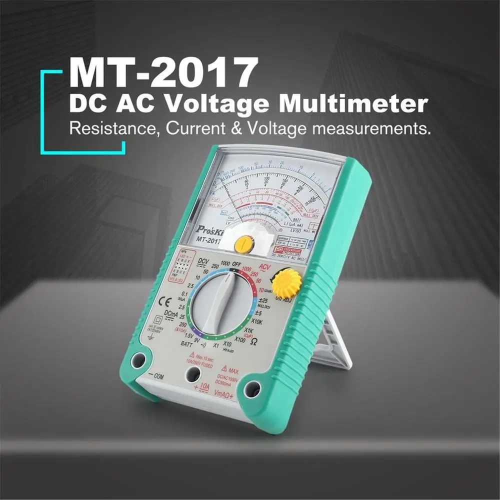 Pros'Kit MT- MT- аналоговый мультиметр безопасности Стандартный Ом Тесты Измеритель постоянного тока переменного тока Напряжение переменного тока Сопротивление мультиметр - Цвет: MT-2017 Green