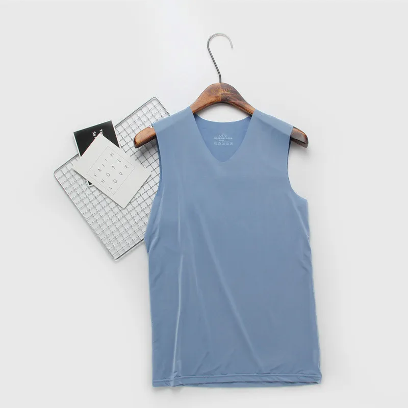 V neck Blue Мужские трусы широкая верхняя часть с бретельками Бесшовные дышащие без рукавов Фитнес Бег Бодибилдинг рубашки для тренировки плюс размер L-3XL - Цвет: V neck Blue