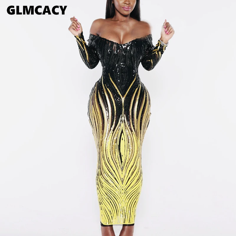 

Women Multi Sequined Bodycon Dress Shining Sparkly Sexy & Club Spring Fall Night Out Cocktail Maxi Party Vestido