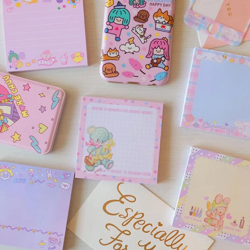 

1 Pcs Cartoon Pink Cinnamoroll Girls Bear Rabbit Paper Memo Pads Sticky Notes Notepad Japanese Stationery School Office Gift
