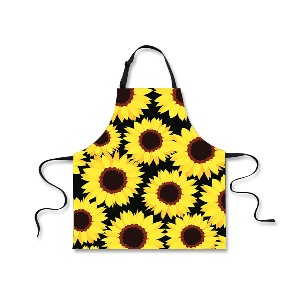 

Cute Sunflowers Pattern Women Long Adjustable Aprons Kitchen BBQ Work Aprons Oil-proof Woman Waist Apron Catering Chef Apron