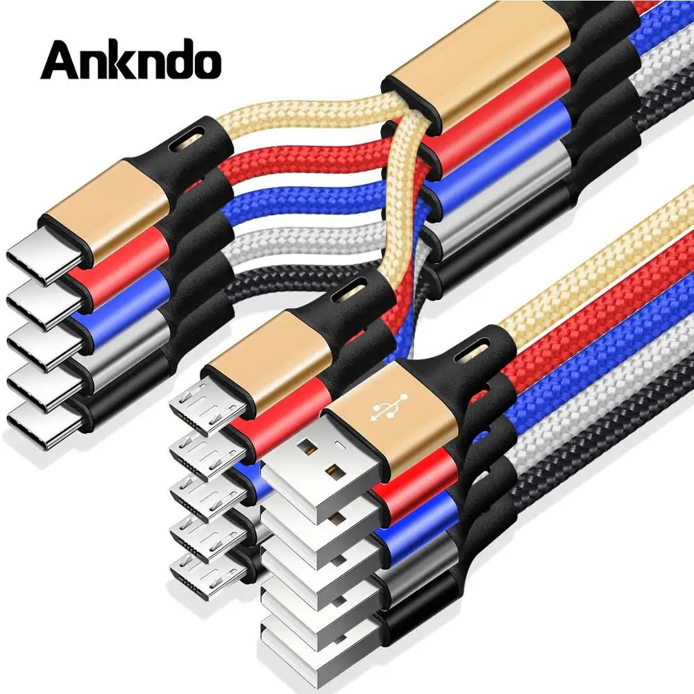 

Ankndo 2 in 1 USB Cable Type C Micro USB Cable For Android Mobile Phone Fast Charging Durable Nylon Portable Wires Micro&Type-C