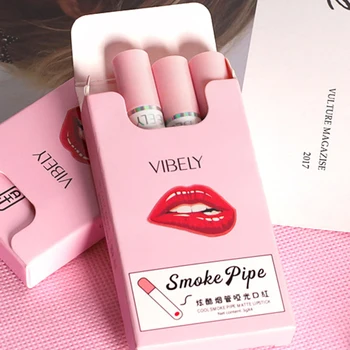 

4Pcs/set Cigarette Lipstick Long Lasting Matte Moisture Cosmetic Lips Makeup Waterproof Smoke Tube Lipstick Velvet Sexy Red Lip