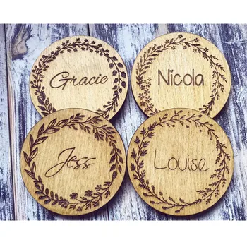 

custom floral Wood coasters, engraved name hot Drink Cup mat, wedding Save The Date coaster, kitchen accessories, New Home gift