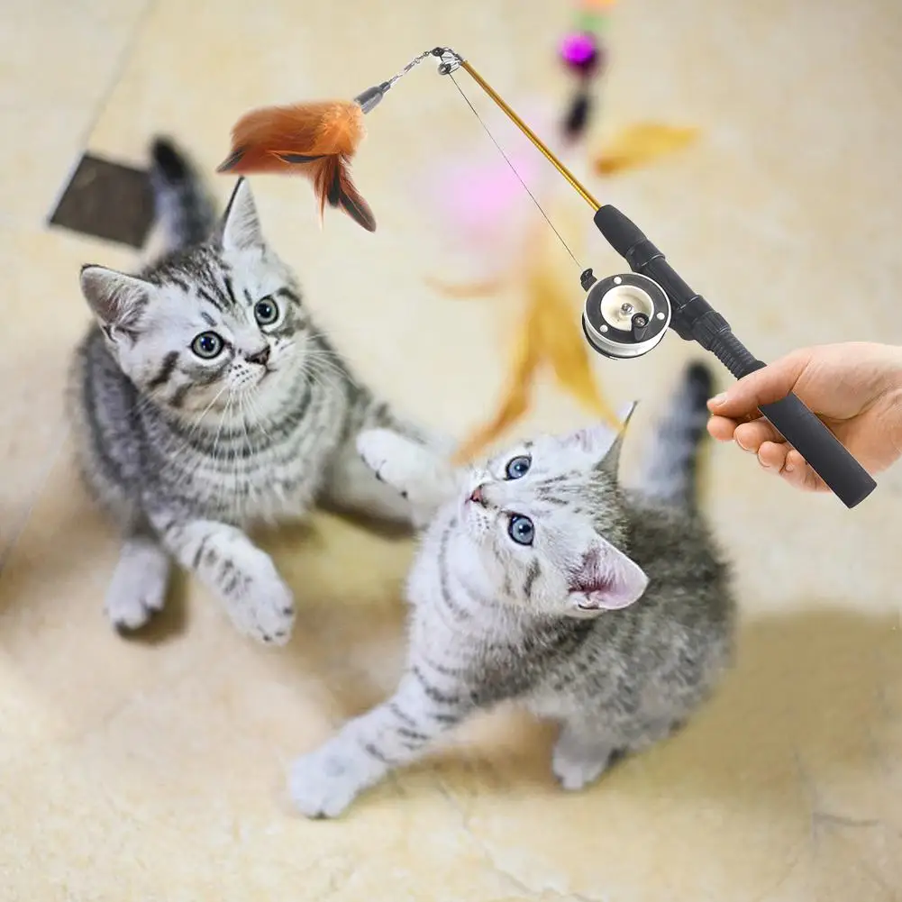 Мягкая интерактивная игрушка для прыжков в виде удочки для питомца кошки-прорезывателя, выдвижная палочка со сменным пером для кошки, котенка, играющая игрушка